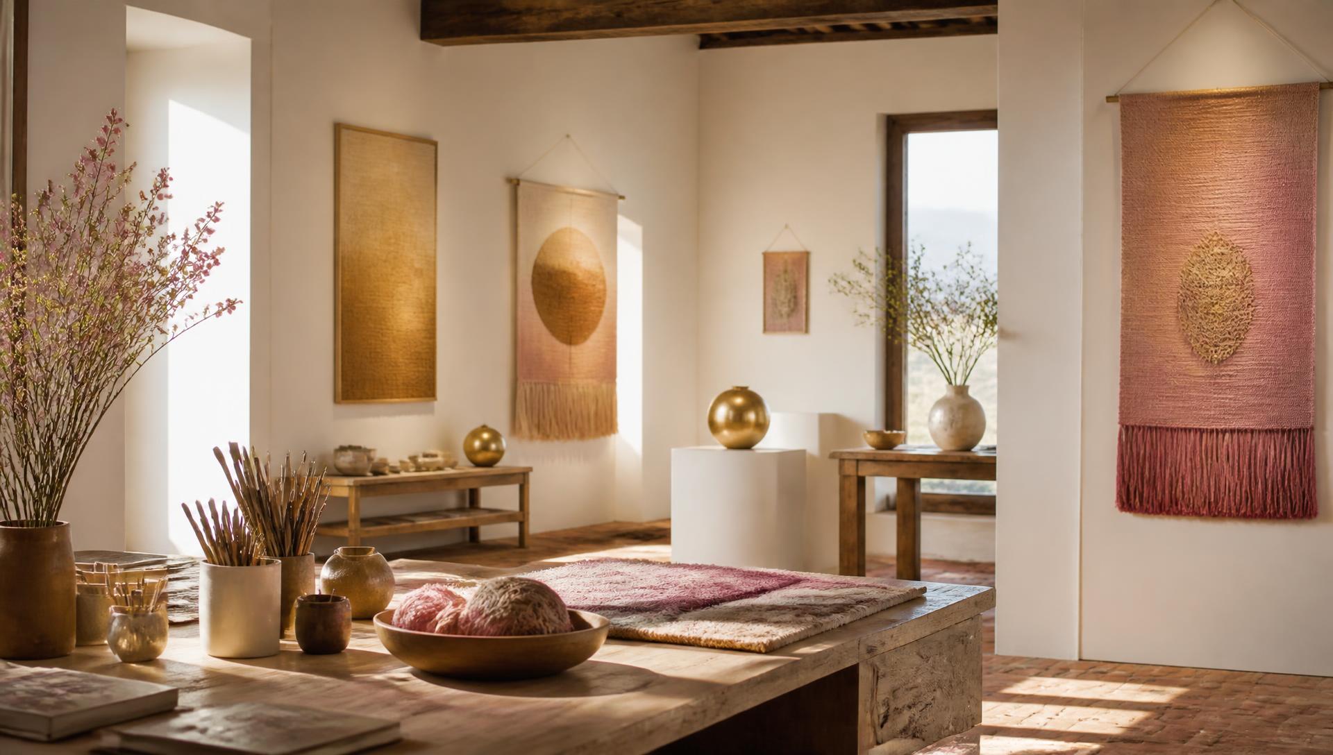 Interno dell'atelier Bonafede Art Lab con opere di fiber art
